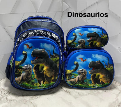 Trío 3D Morral + Lonchera + Cartuchera DE REGRESO A CLASES 📚📚📓📔📕📗📘