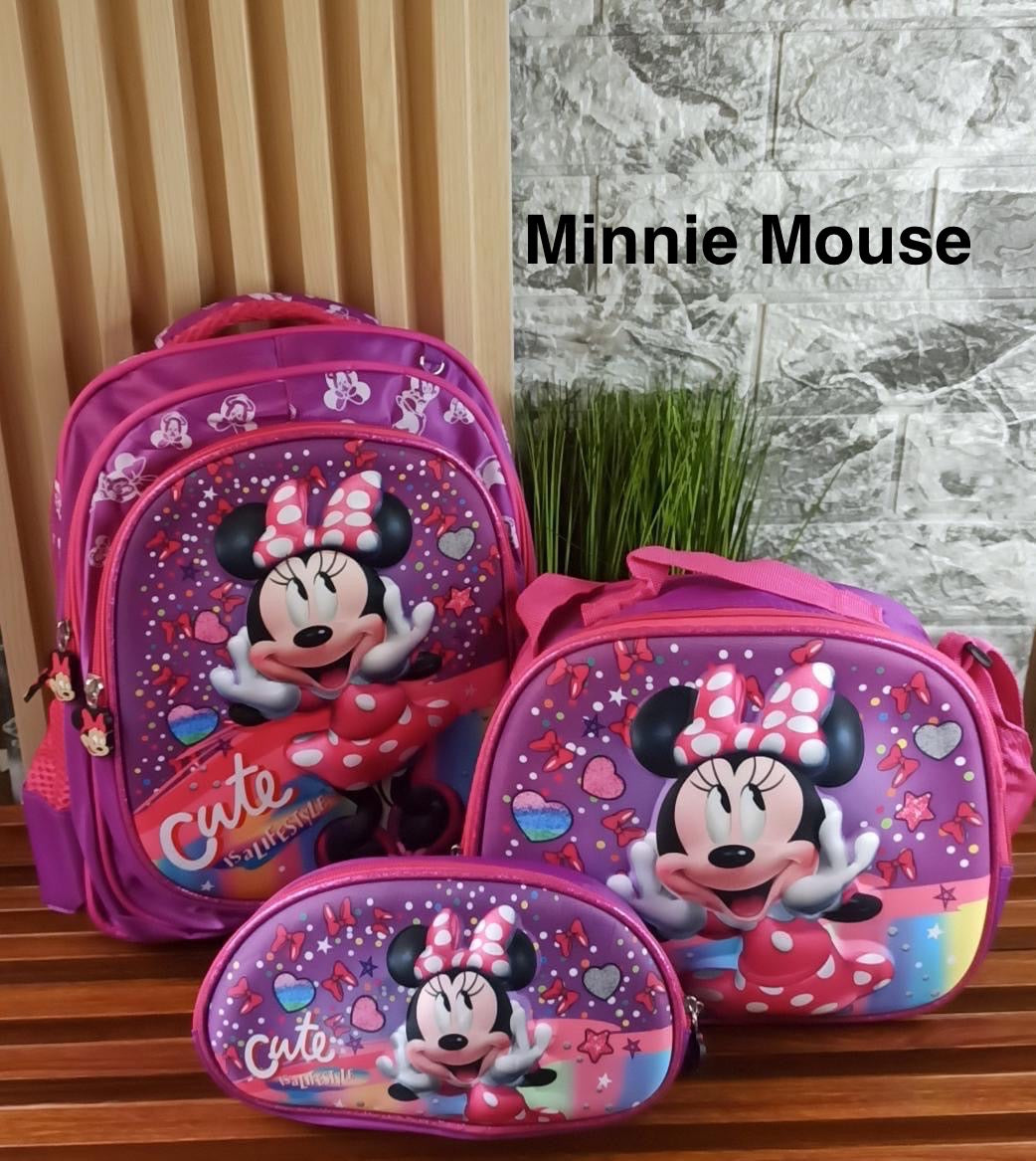 Trío 3D Morral + Lonchera + Cartuchera DE REGRESO A CLASES 📚📚📓📔📕📗📘